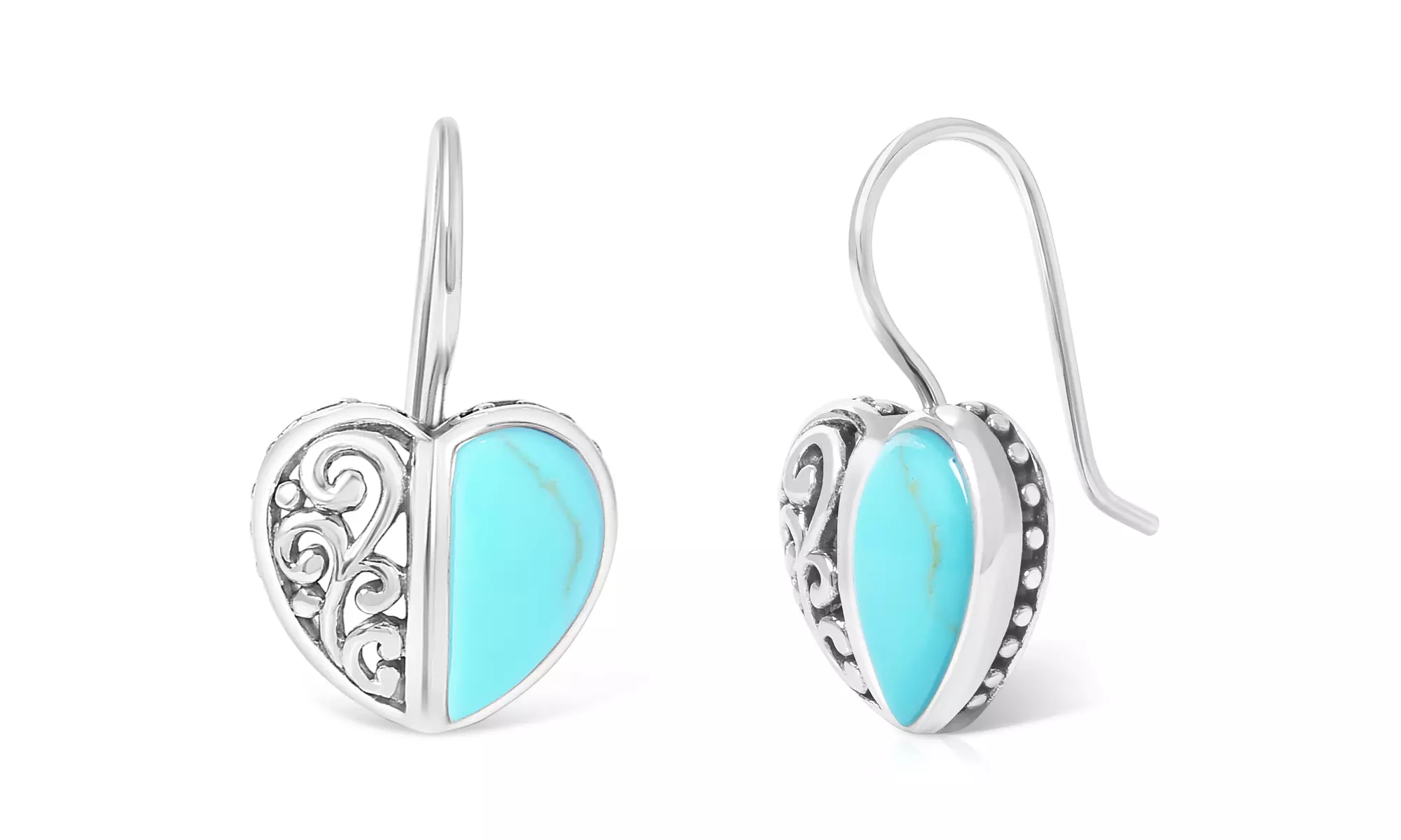 Genuine Turquoise Drop Earrings in Solid Sterling Silver  - Primary Image