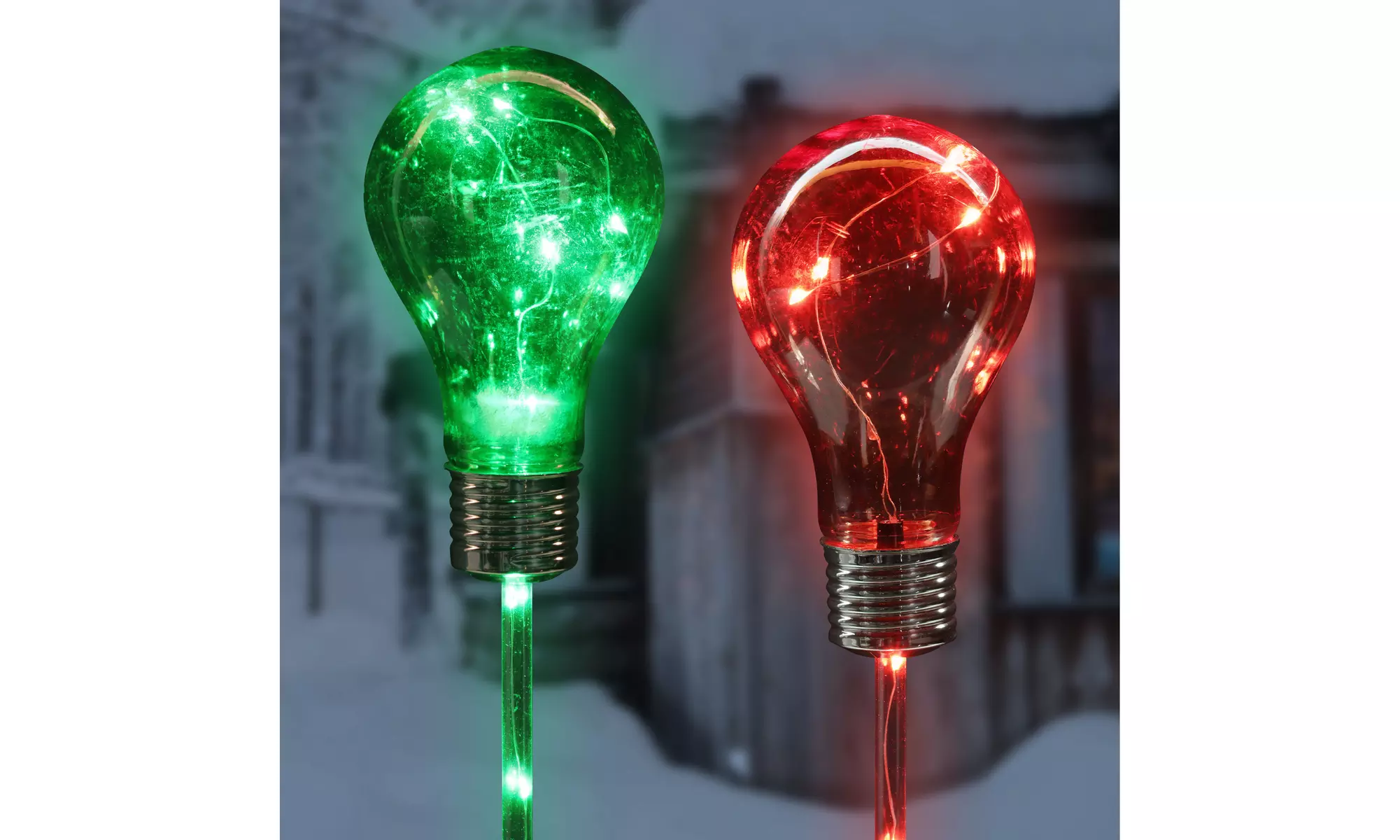 Exhart 2 Piece Solar Holiday Light Bulb Stake Set in Green and Red, 2.5x19.5 In. - Primary Image