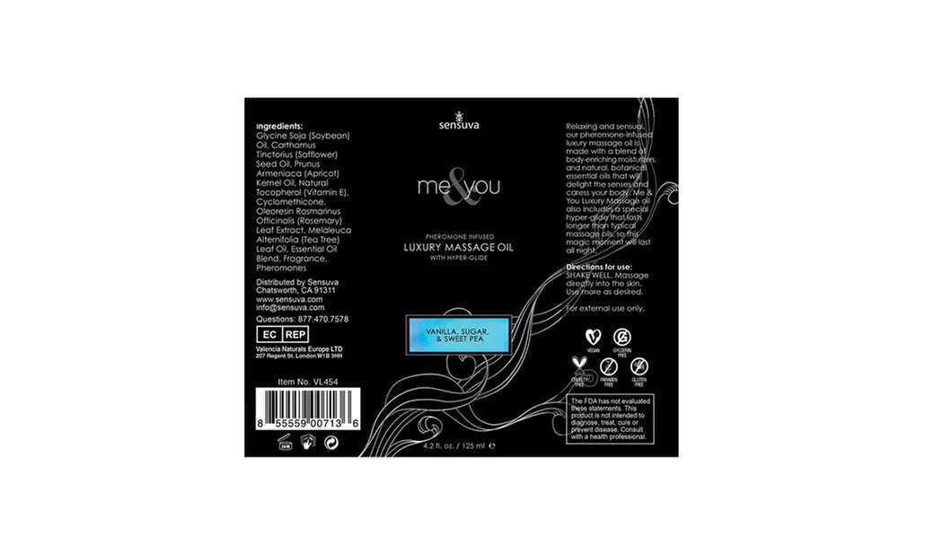 Sensuva Me You Massage Oil - 4.2 oz Vanilla Sugar Sweet Pea - Second Medium