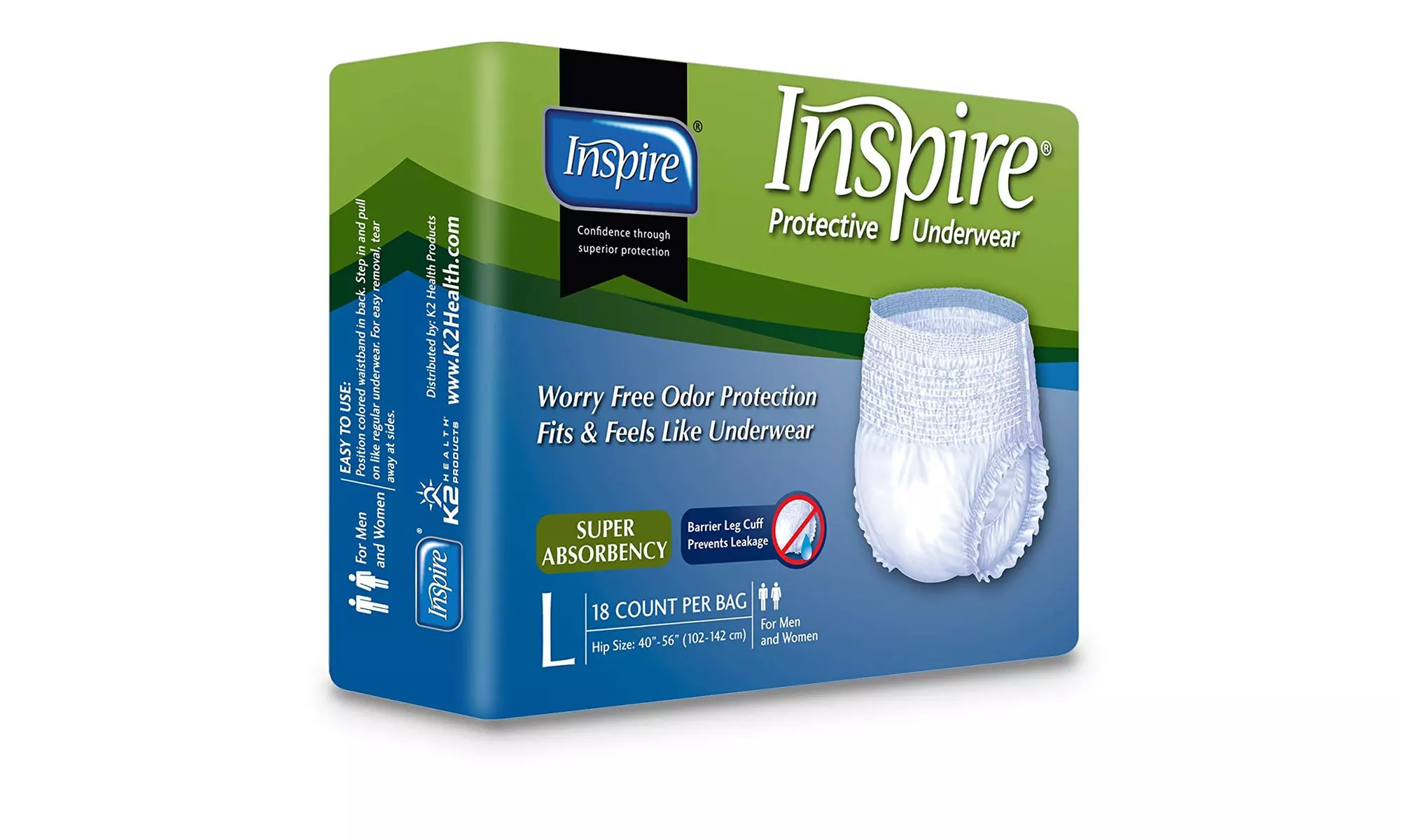 K2 Health Products PTUSA4L Inspire Protective Underwear - Large - Case of 72 - Primary Image
