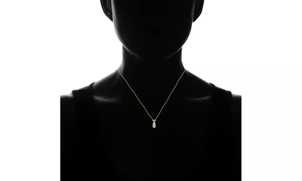 Yellow Gold Flashed Sterling Silver Blue Topaz 6x4mm Oval Solitaire Necklace
