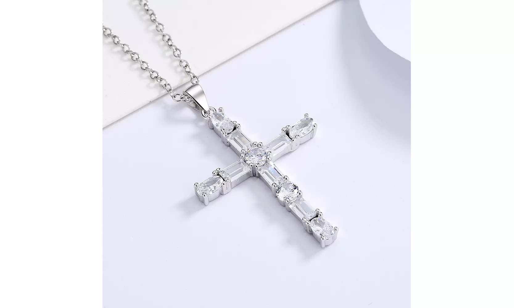 18 Karat White Gold Cross Pendant Necklace with Genuine Crystals