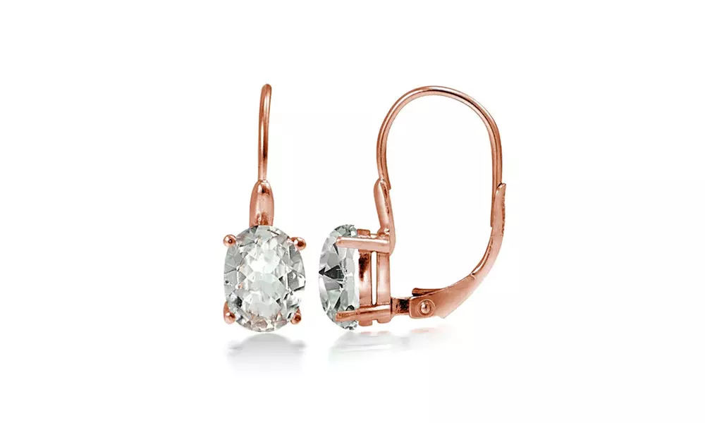 Light Aquamarine 8x6mm Oval Solitaire Leverback Earrings in Rose Flash Silver - Primary Image