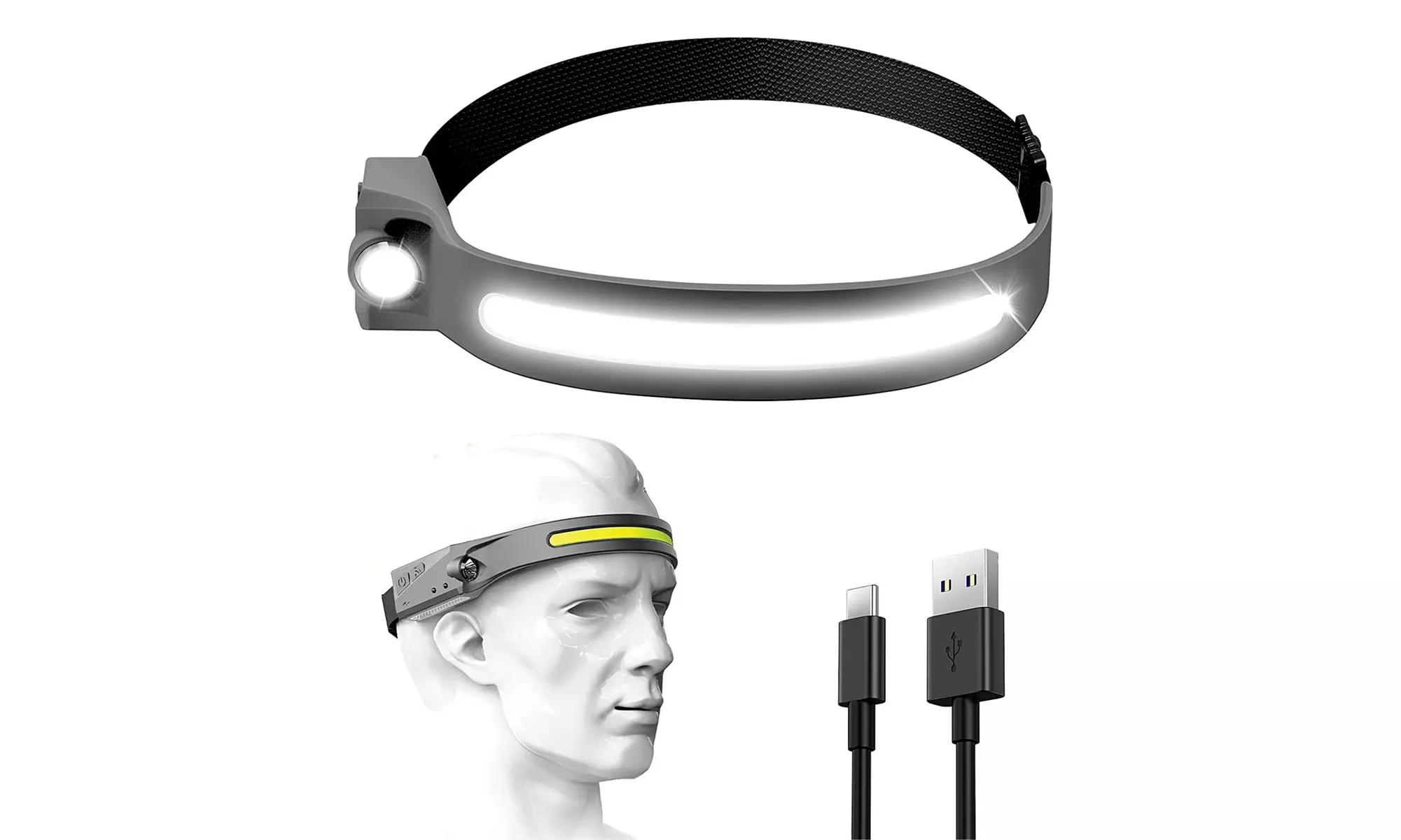Rechargeable LED Headlamps w/ Adjustable Headband Lightweight Waterproof