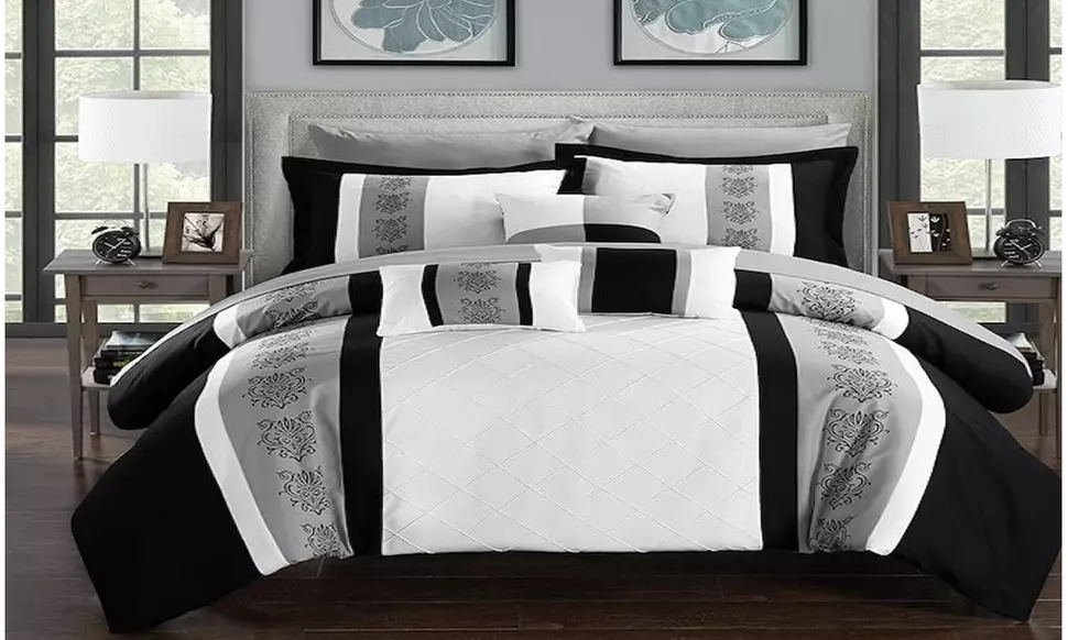 Chic Home Clayton 10-Piece Pintuck Embroidered Comforter Set