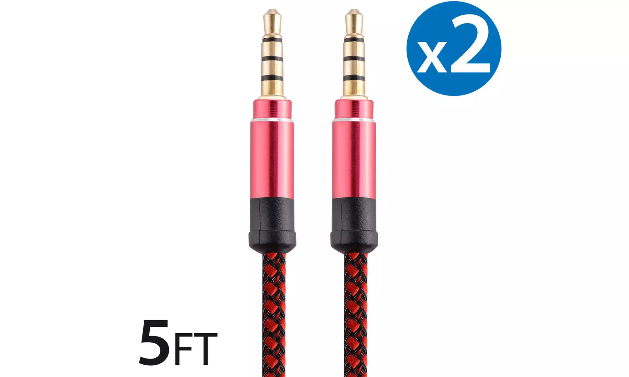 2x 3.5mm Braided Male to Male Stereo Audio AUX Cable Cord for PC iPod CAR iPhone - Primary Image