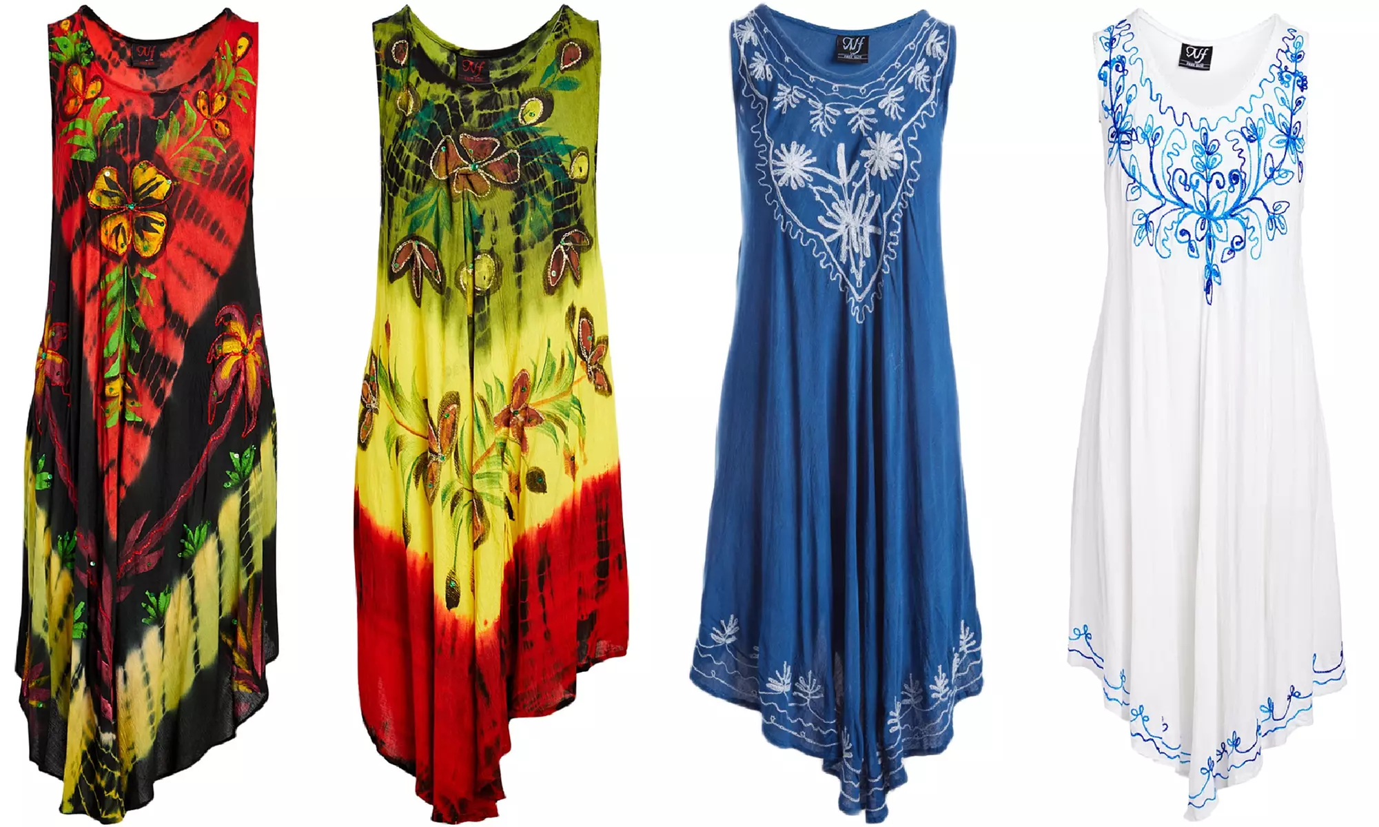 Women's Summer Casual Light Cover-up Tie-Dye Sun Dress with Tropical Print - Primary Image
