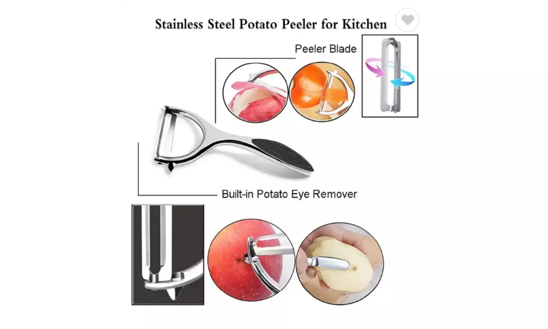 2 Ps Vegetable & Fruit Peeler Set- Stainless Steel Potato Peeler Non-Slip Handle