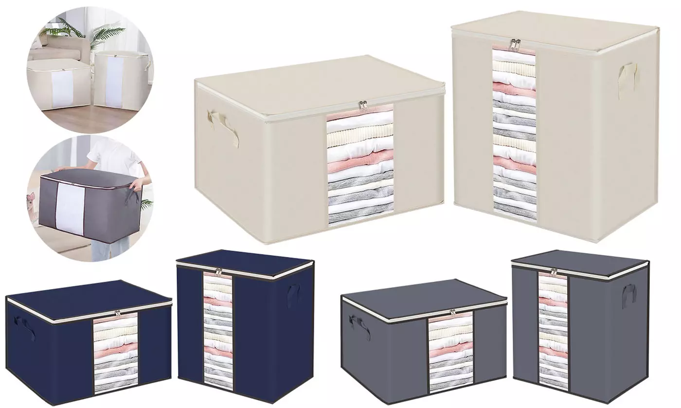 Large Blanket Clothes Organization and Storage Containers with Reinforced Handle - Primary Image
