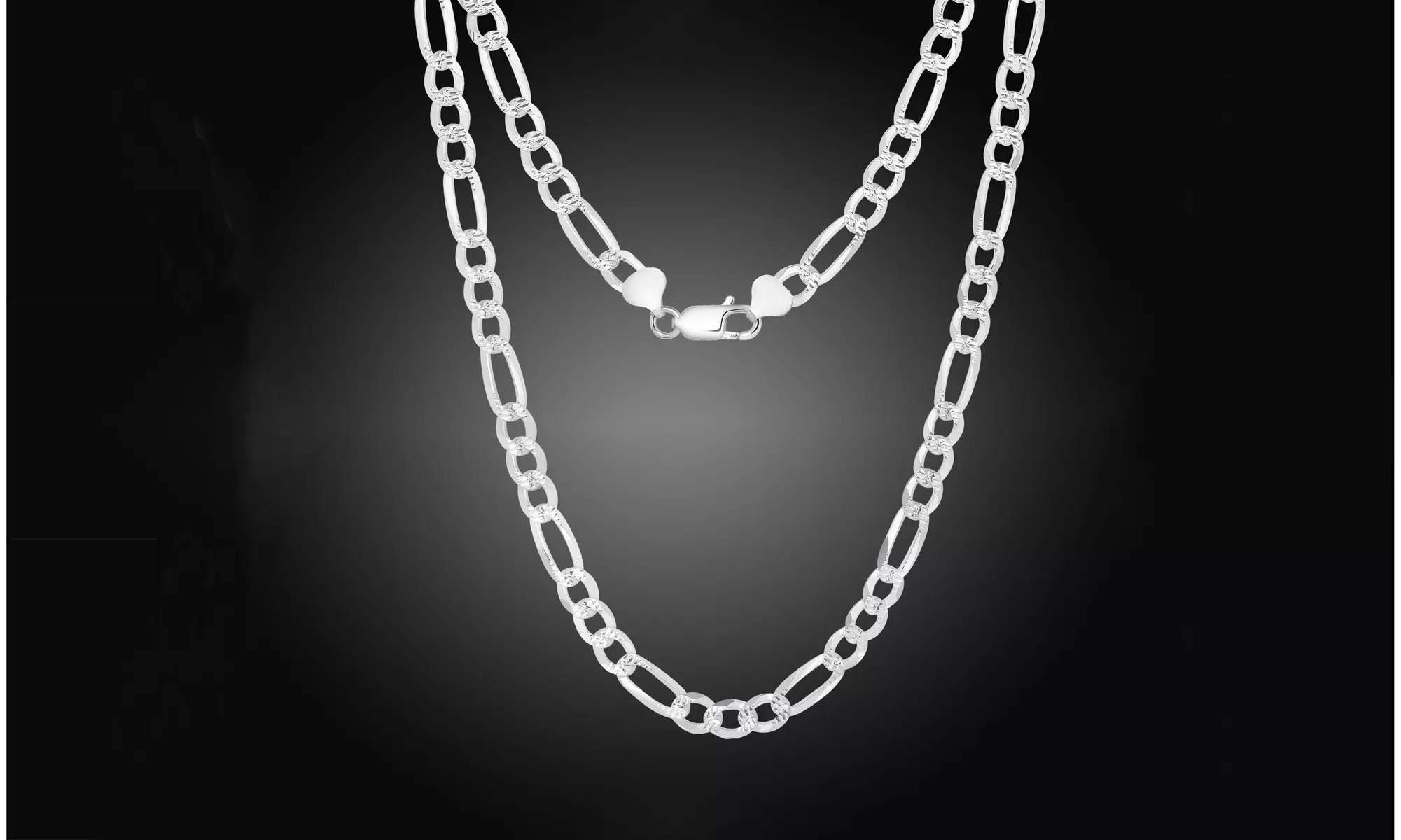 Italian 7MM Pave Figaro Chains in Sterling Silver - Image 2