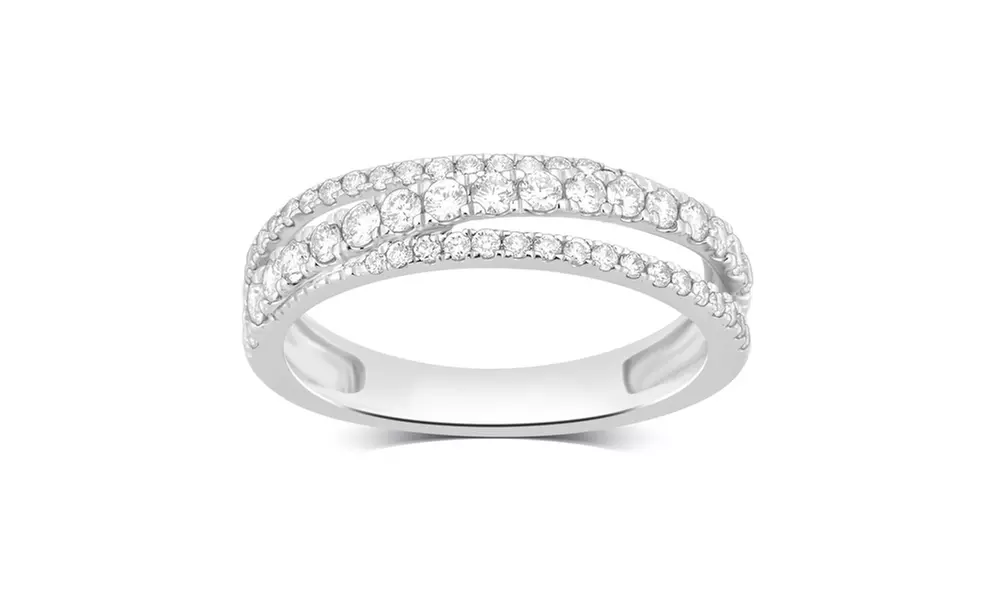 5/8 CTTW Twisted 3-Row Diamond Wedding Band in 14K White Gold by DiamondMuse - Primary Image