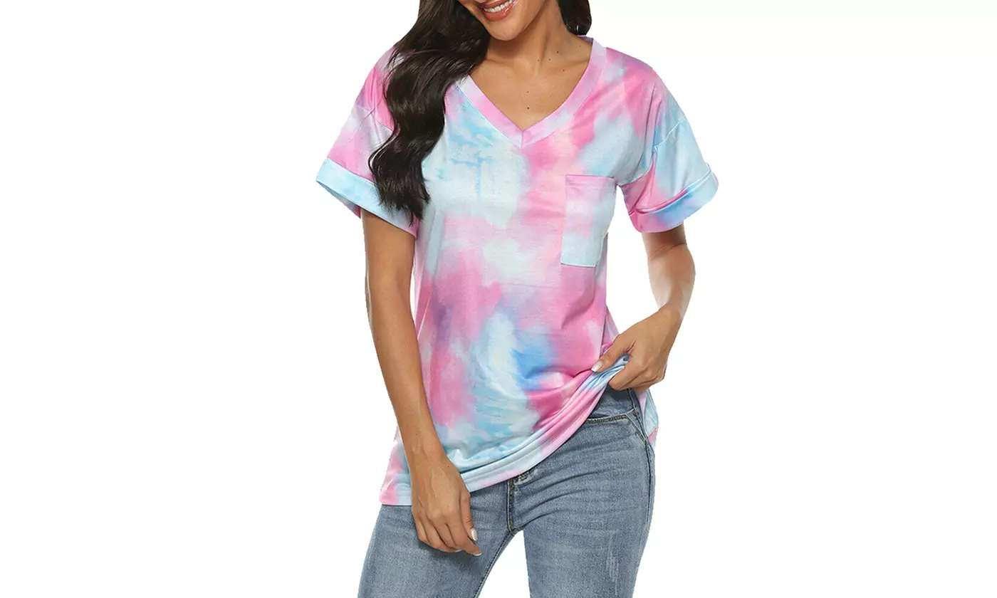 Womens Summer Tops Short Sleeve V-Neck Casual Blouse Tunic Tees Shirts