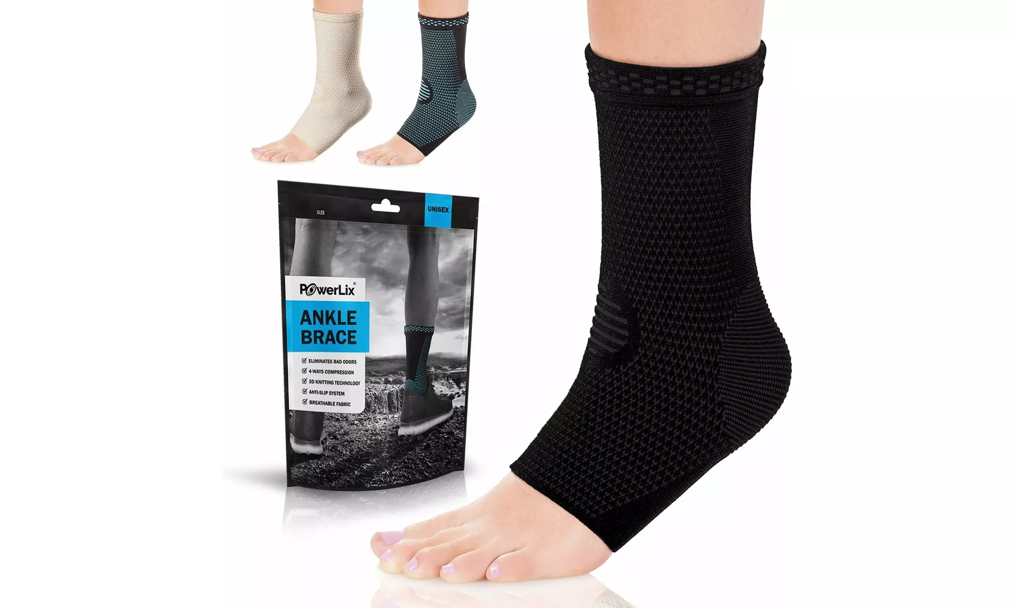 PowerLix Orthopedic Ankle Brace for Compression & Support - Pair - Primary Image
