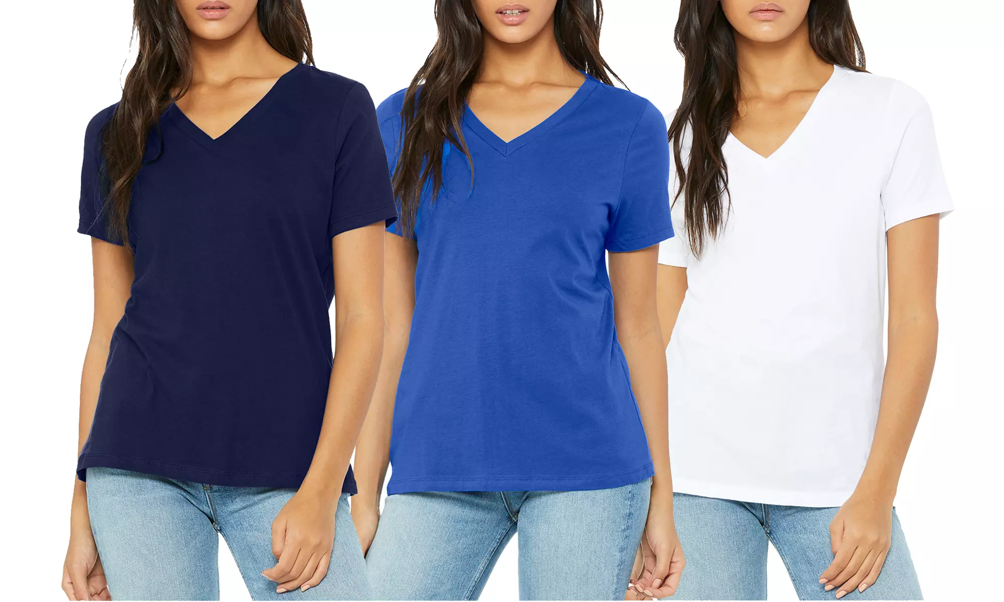 3-Pack Women's Loose Fit Short Sleeve V-Neck Classic Tee