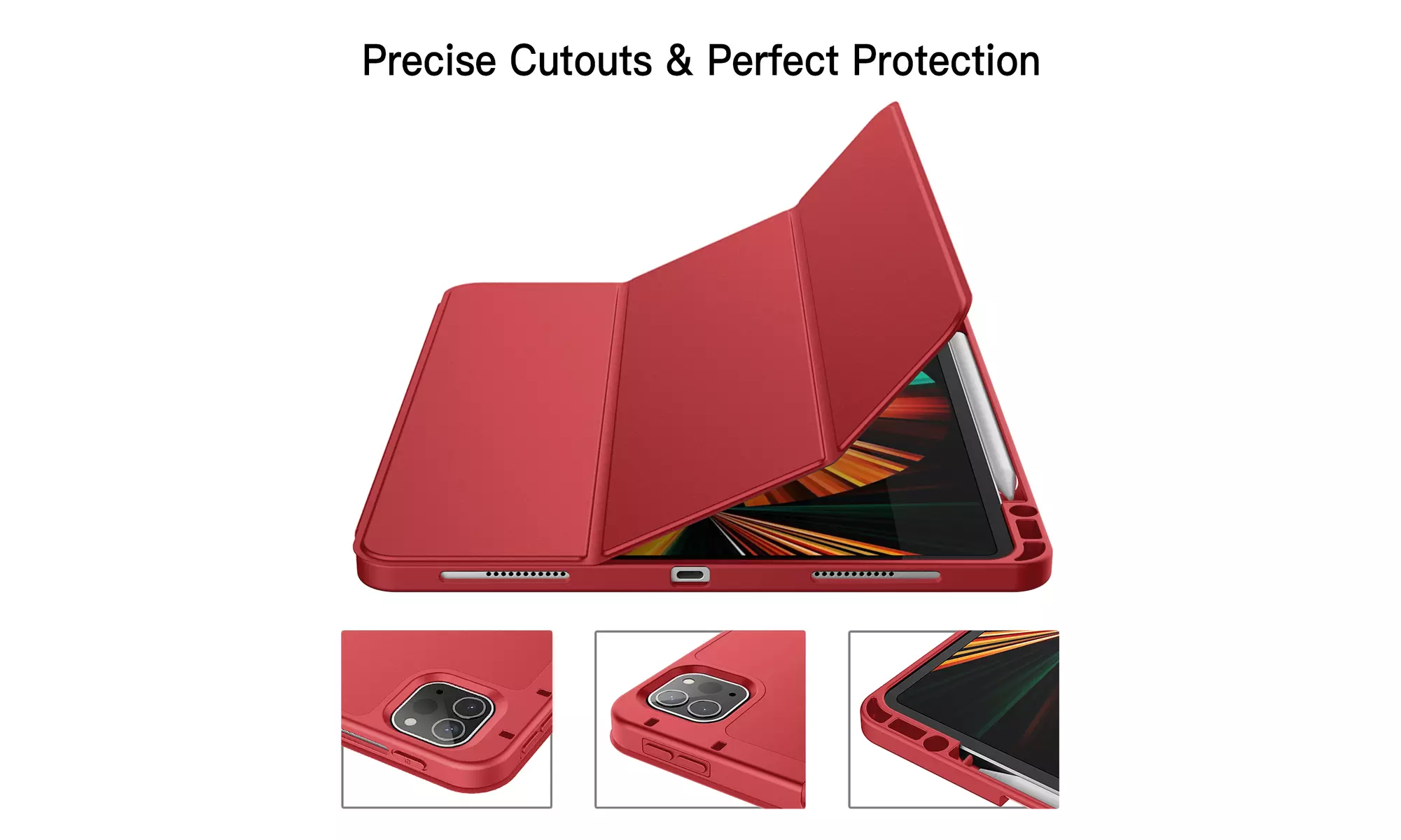 iPad Pro 12.9'' (2022/2021) Case with Pencil Holder, Support 2nd Pencil Charging
