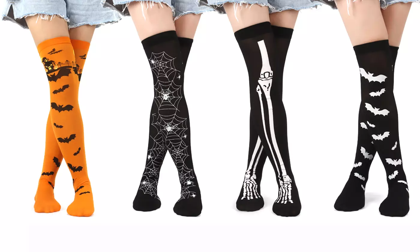 Halloween Bat Skeleton Spider Thigh High Long Stockings Over Knee Socks - Primary Image