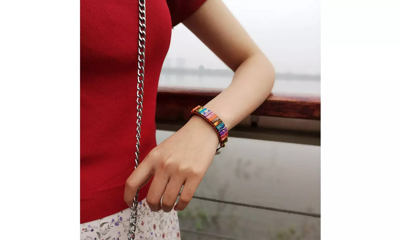 7 Chakra Bracelets with Real Stones Rainbow Wrap Healing Bead Bracelet