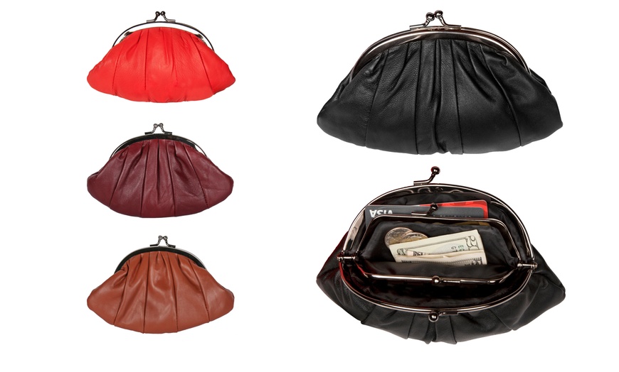 Image 1: Luscious Leather Double-frame Clutch Coin Purse