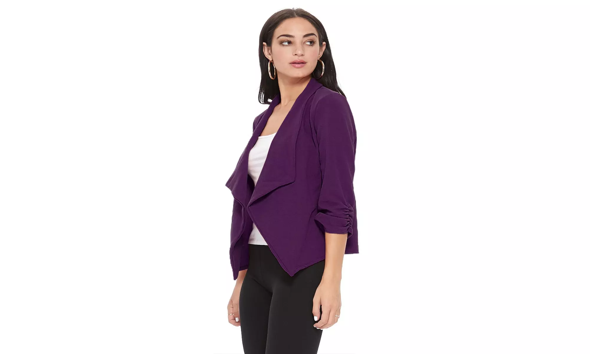 MOA Collection Solid Draped Open Front 3/4 Sleeve Jacket