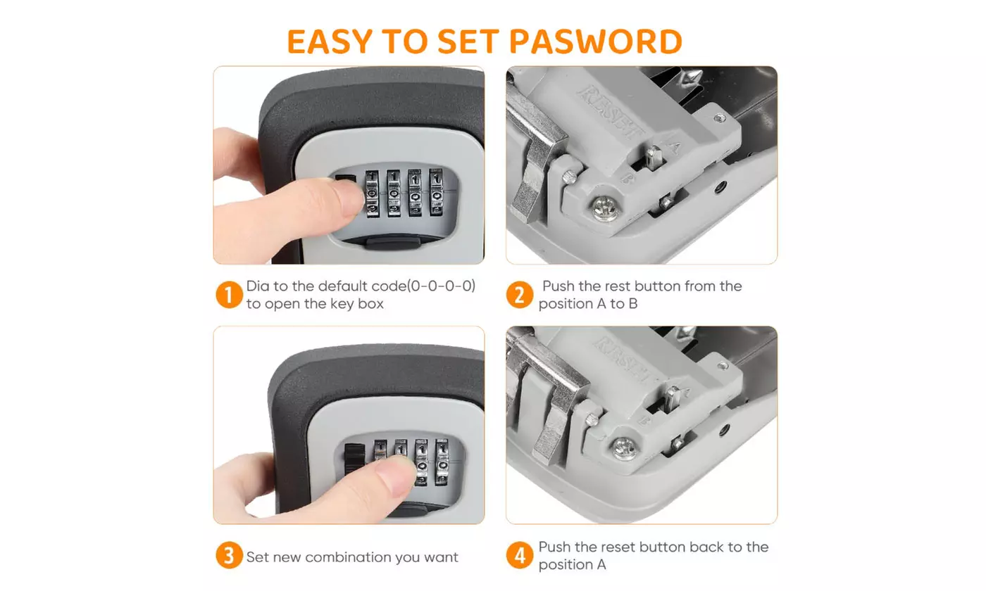 4-Digit Combination Key Lock Box Wall Mount Safe Security Storage Case