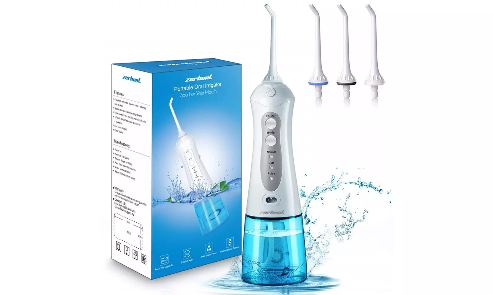 Cordless Water Flosser Teeth Cleaner - Zerhunt High Plus Rechargable - Primary Image