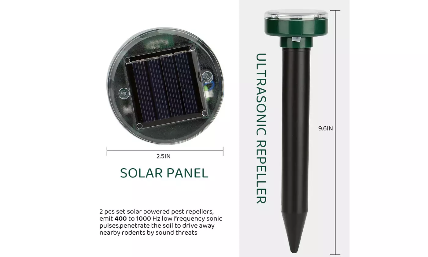 Solar Ultrasonic Animal Repellers Outdoor Pest Mice Gopher Mole Snake Sensor