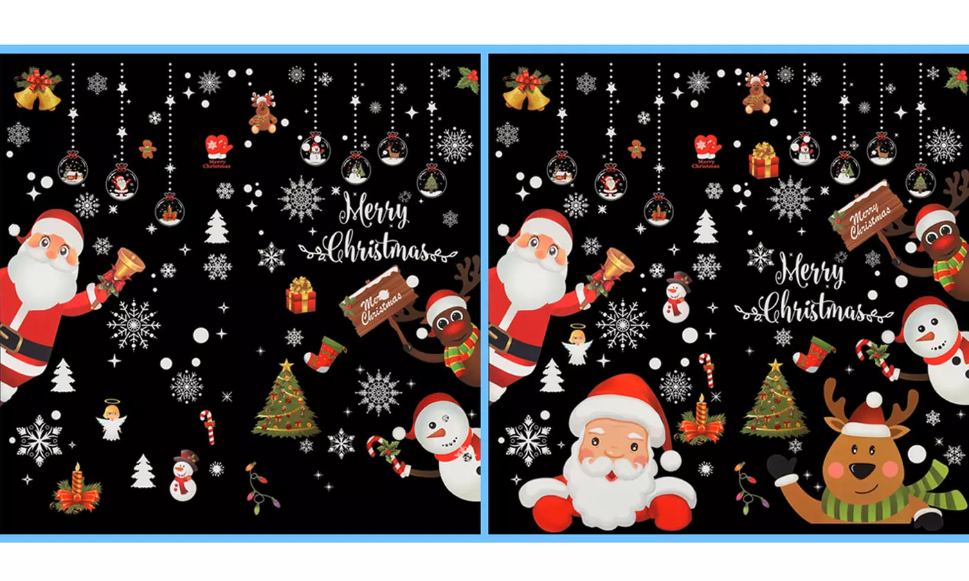 Christmas Theme Window Cling Stickers Santa Snowman Reindeer Window Decals