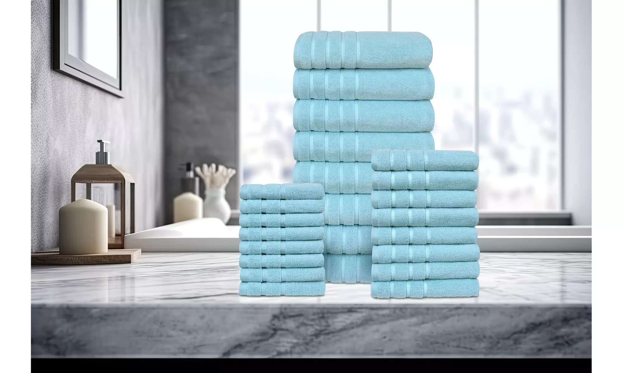 Bibb Home 24 Piece Zero Twist Egyptian Cotton Towel Set