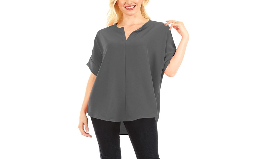 Image 5: Woven V Neck Top Short Sleeve Span Shirts Blouse