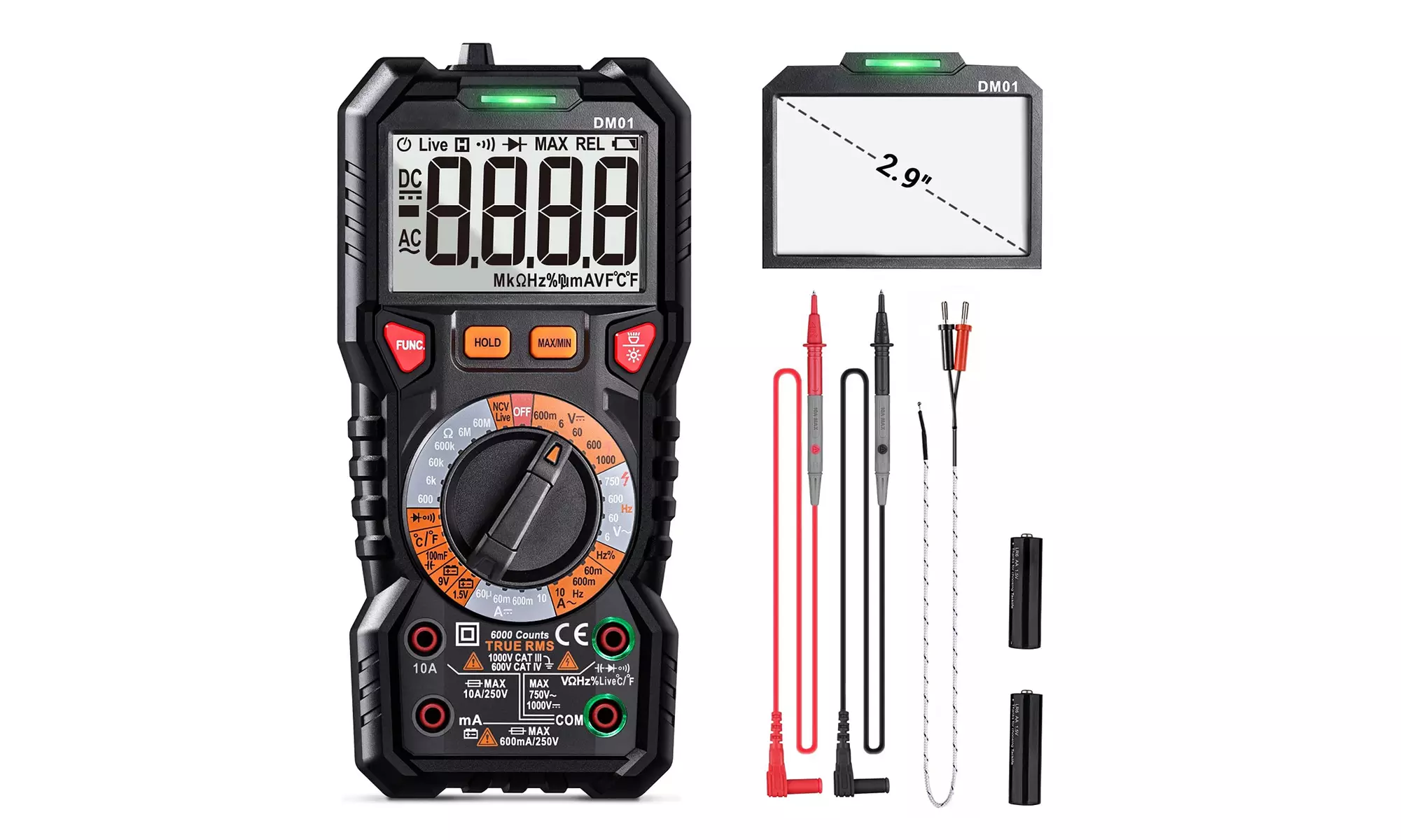 TACKLIFE Digital Multimeter TRMS 6000 Counts,LED Intelligent Indicator Jack - Primary Image