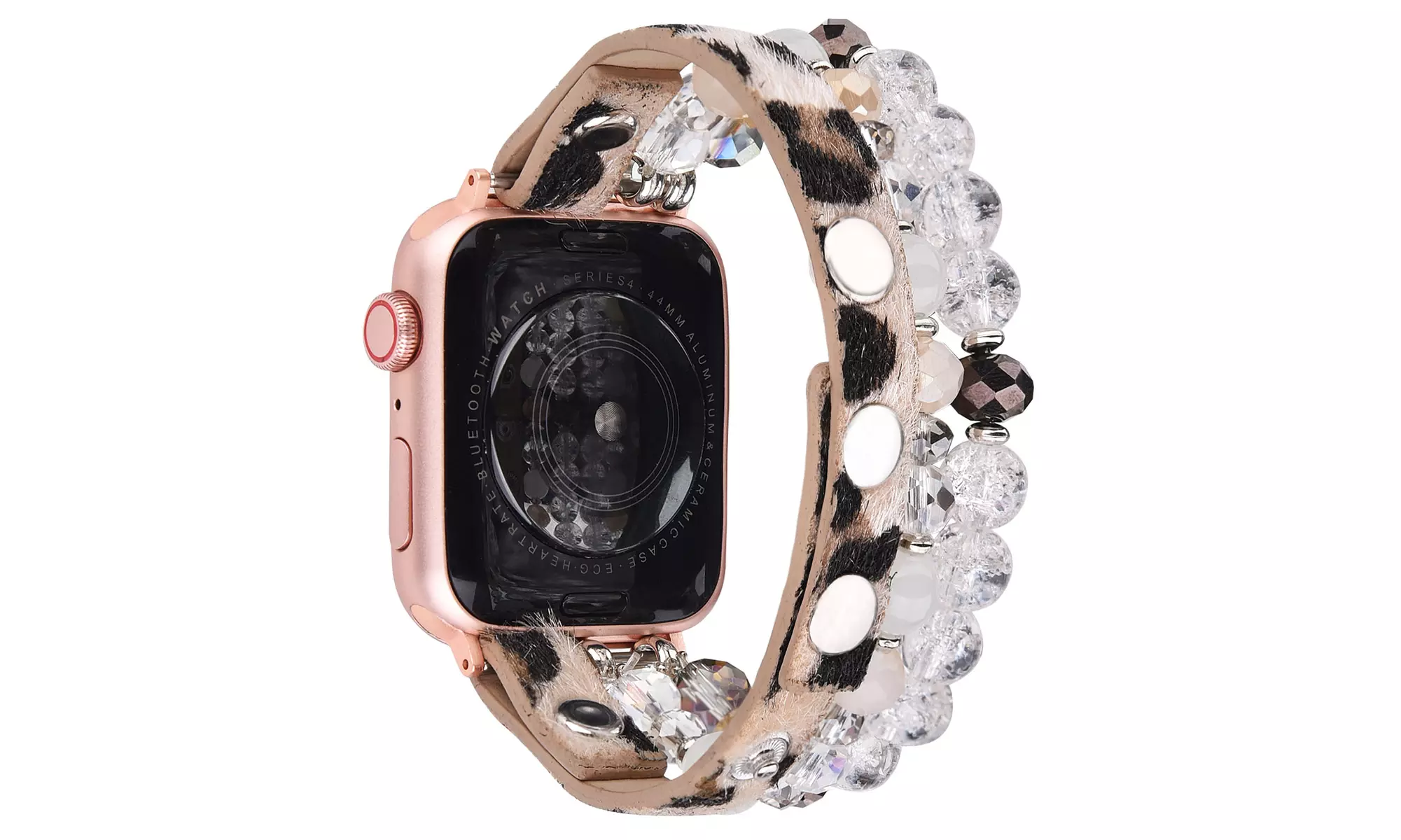 Leopard Calf Leather and Crystal Apple Watch Band All Series