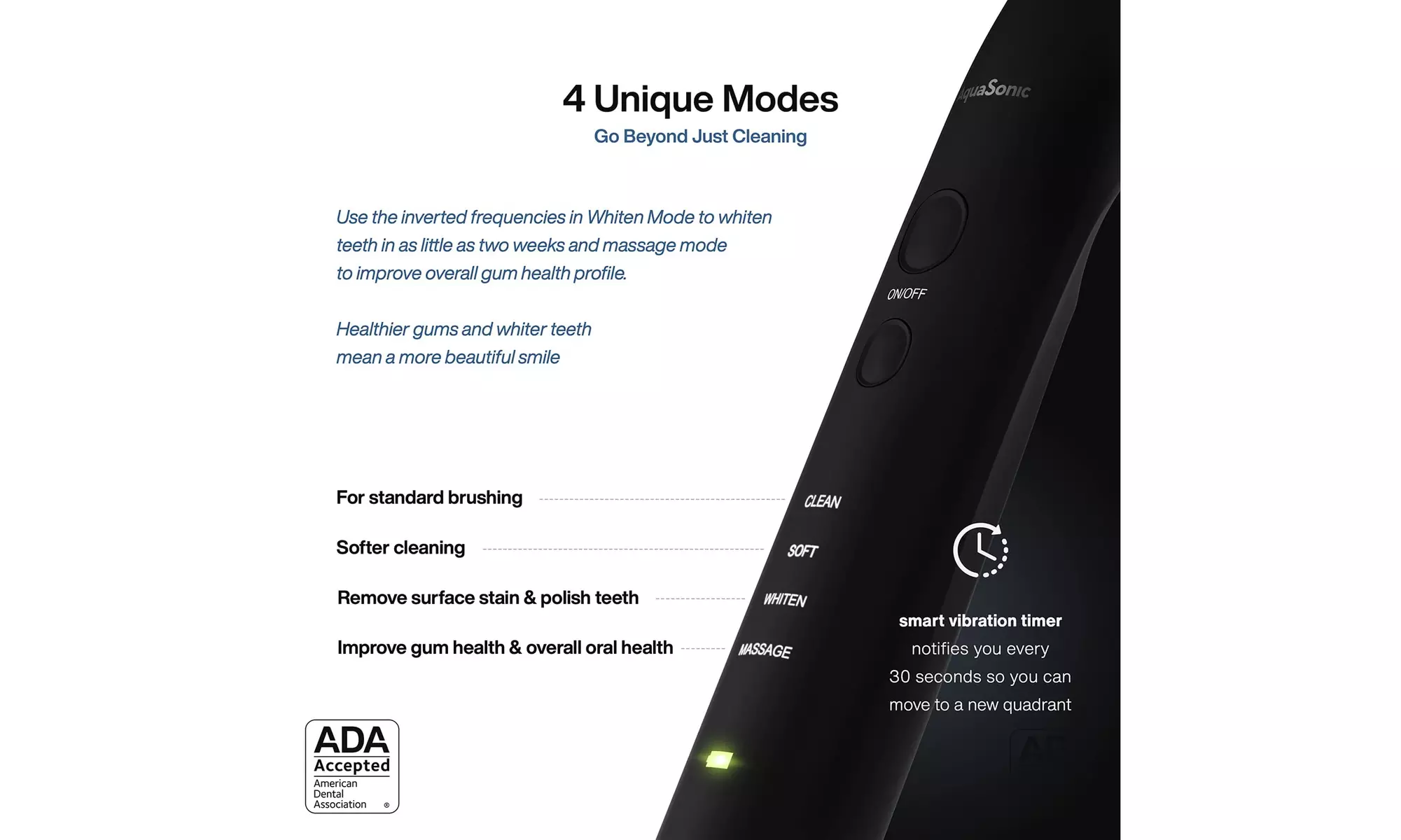 AquaSonic Ultrasonic Toothbrush with 8 Dupont Brush Heads and Travel Case - Second Medium