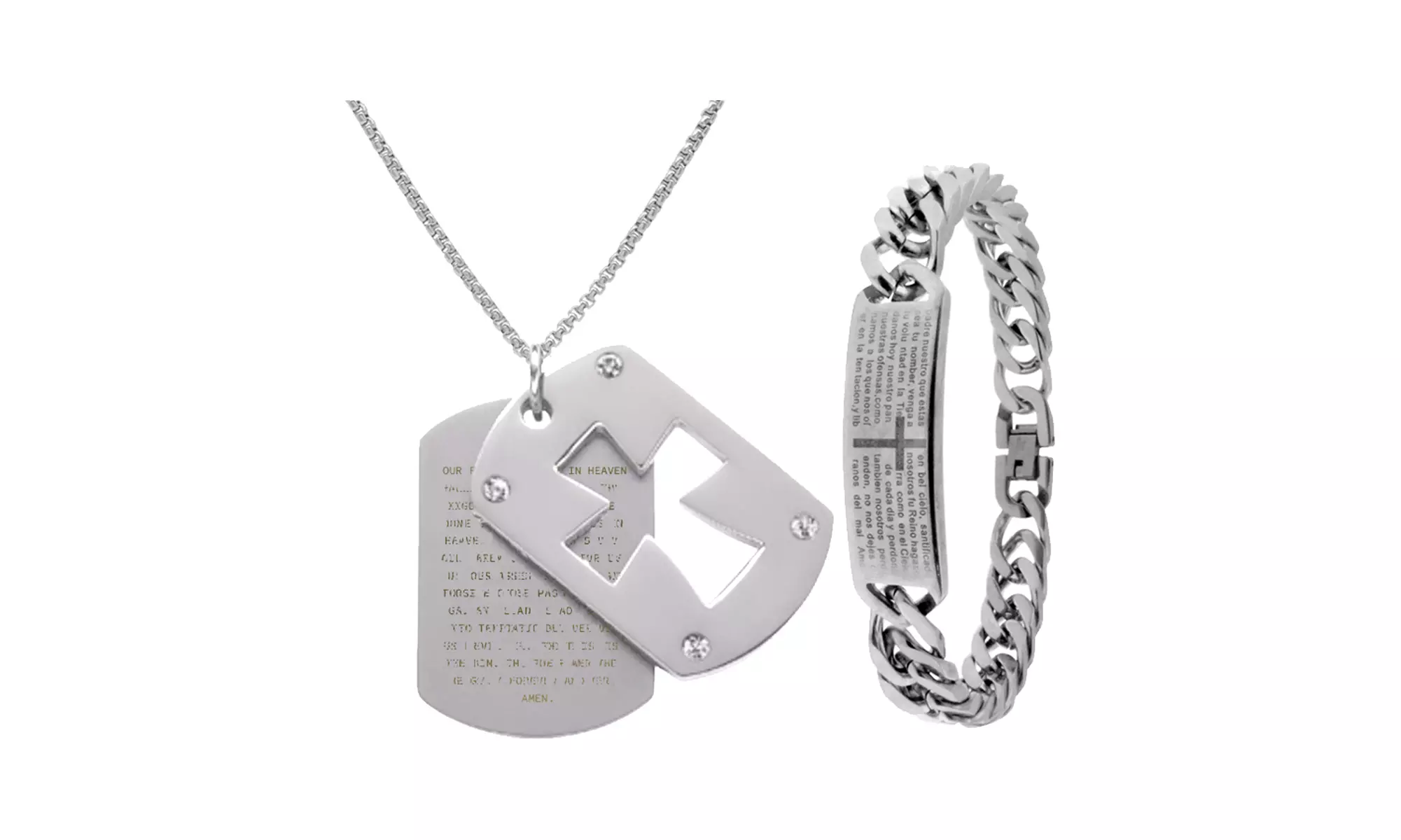 American Exchange Mens Silver Cross Cut-Out Pendant Necklace and Bracelet Set - Primary Image