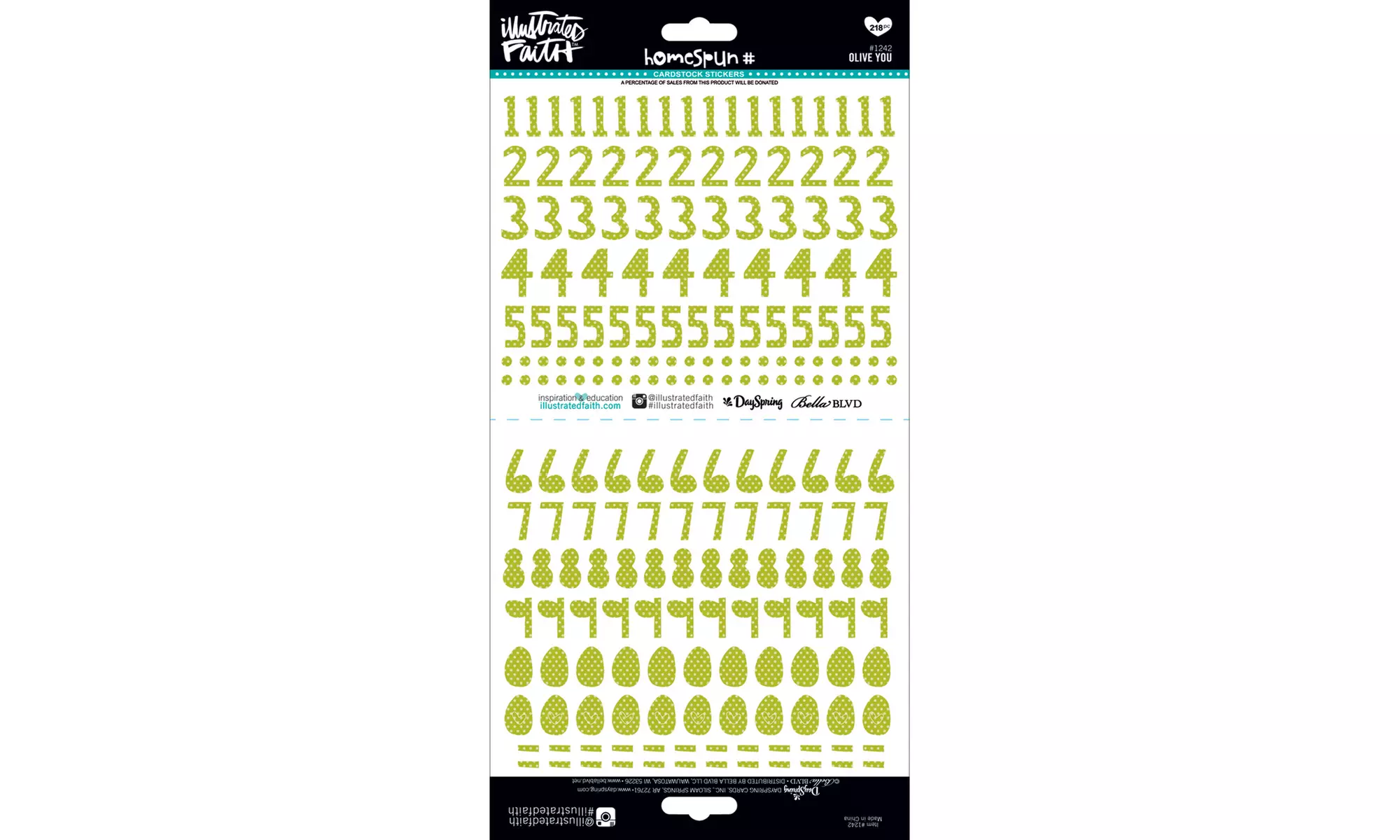 Bella Blvd Illustrated Faith Cardstock Stickers Numbers Homespun Olive You - Primary Image