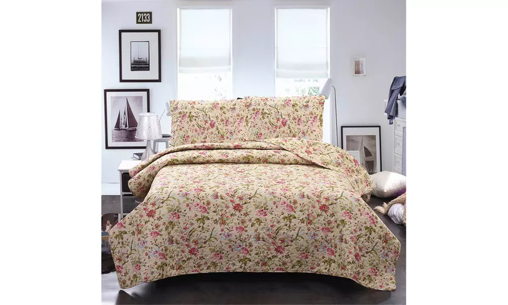 JML 3-Piece Reversible Quilt Set,Home Collection Printed Bedspread With 2 Shams