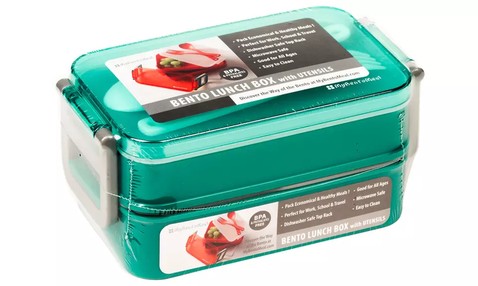 Stacking Bento Box w/ Utensils -6 Pc Food Storage Lunch Containers - Second Medium