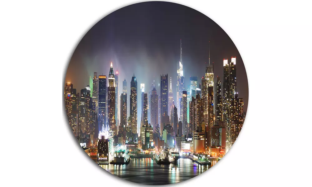New York Times Square in Blue Light' Ultra Glossy Cityscape Circle Wall Art - Second Medium
