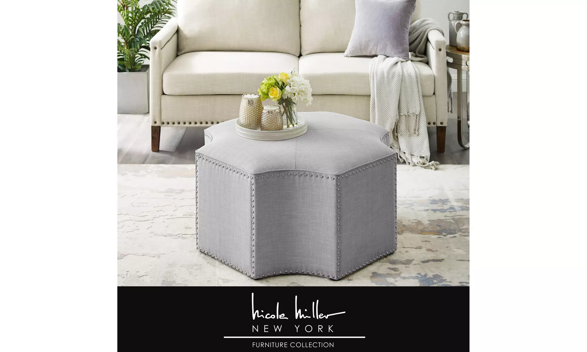Nicole Miller Kraam Cocktail Ottoman Octagon Single Tufted - Primary Image