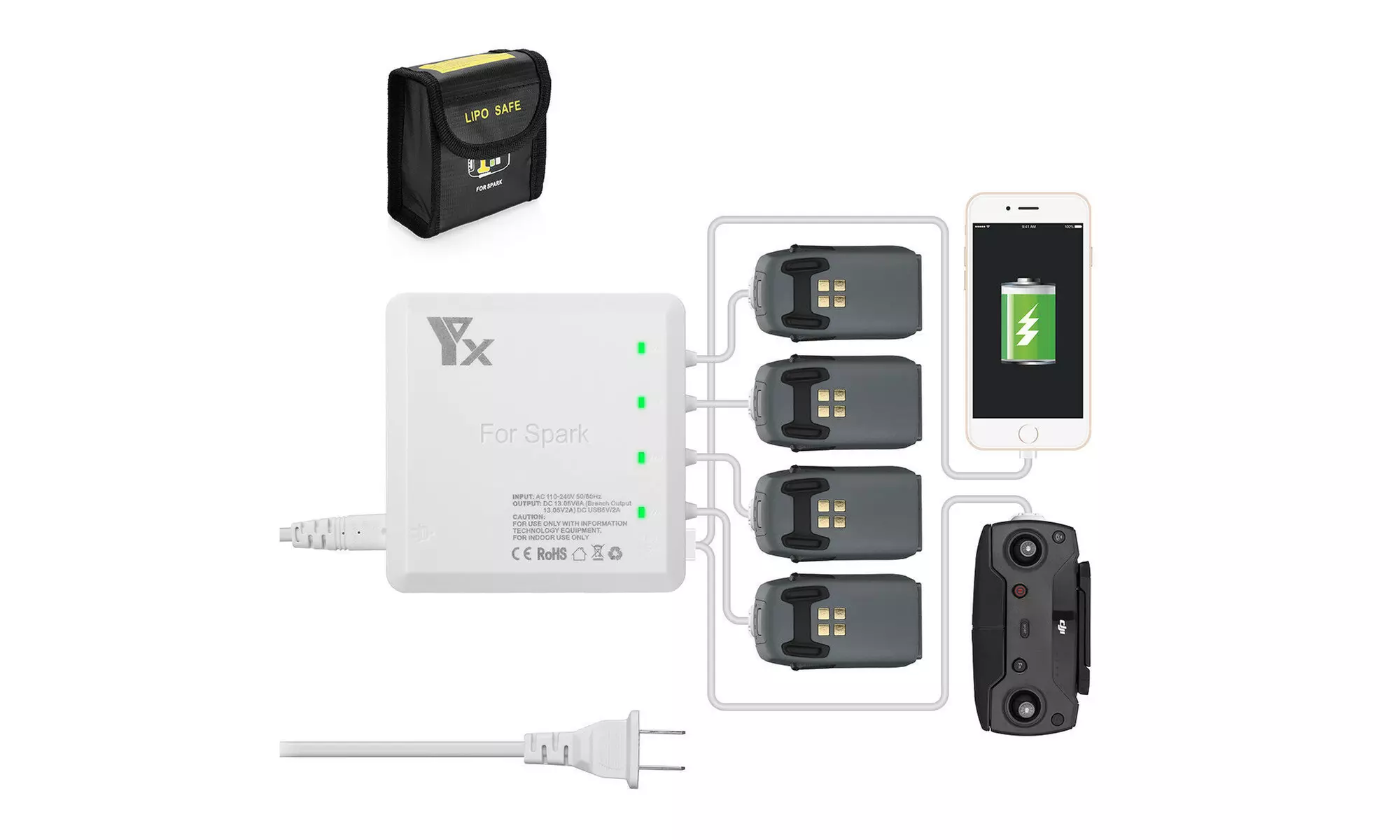 6 in 1 Battery Charger Charging Hub For DJI Spark Drone Battery & Controller - Primary Image