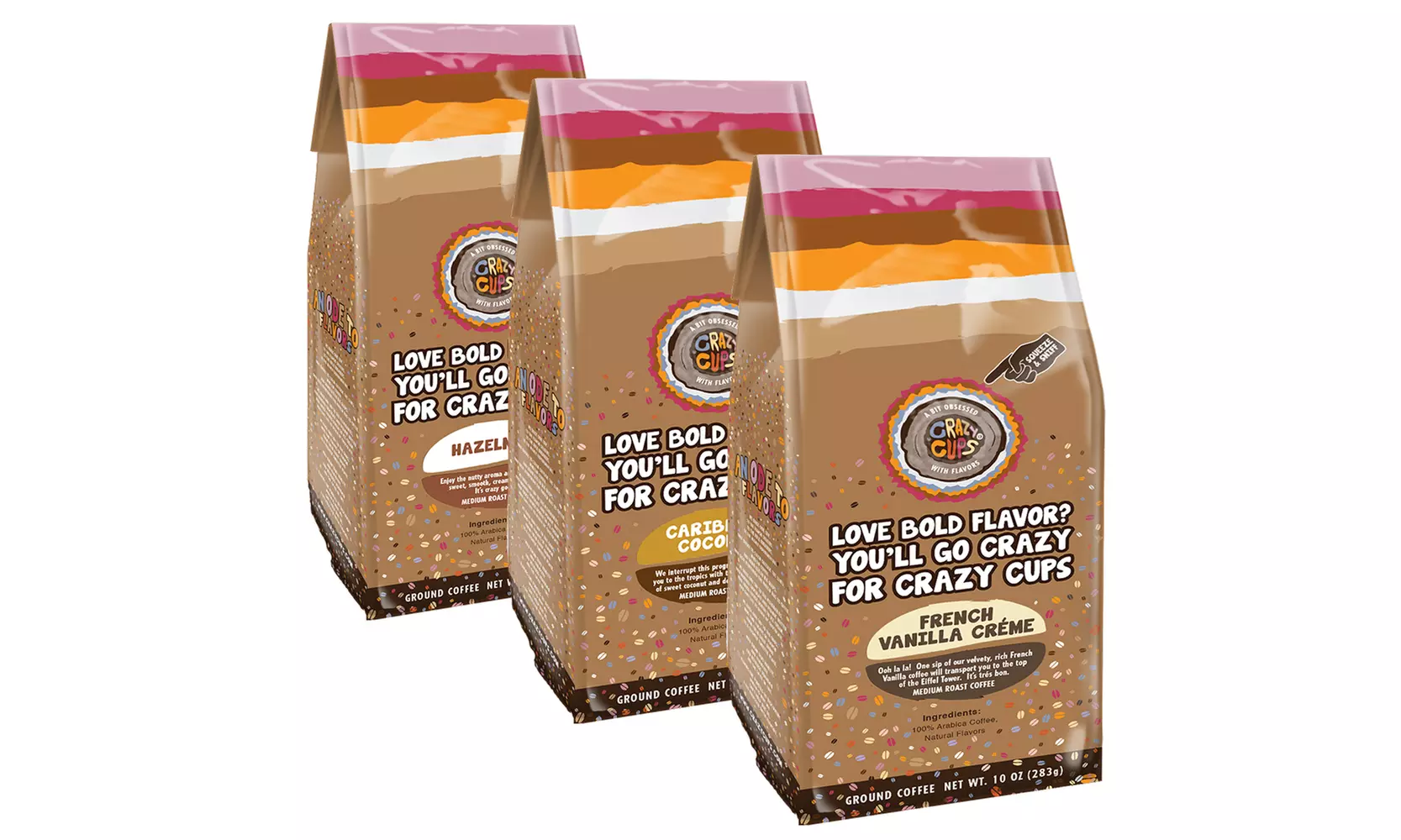 Crazy Cups Flavored Ground Coffee in 10 oz Bag (1 or 3-Pack)