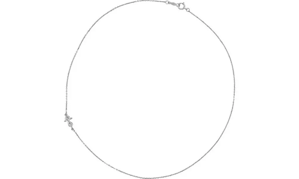 White Gold Plated Infity-Inspired Off-Center Sideways Cross Necklace