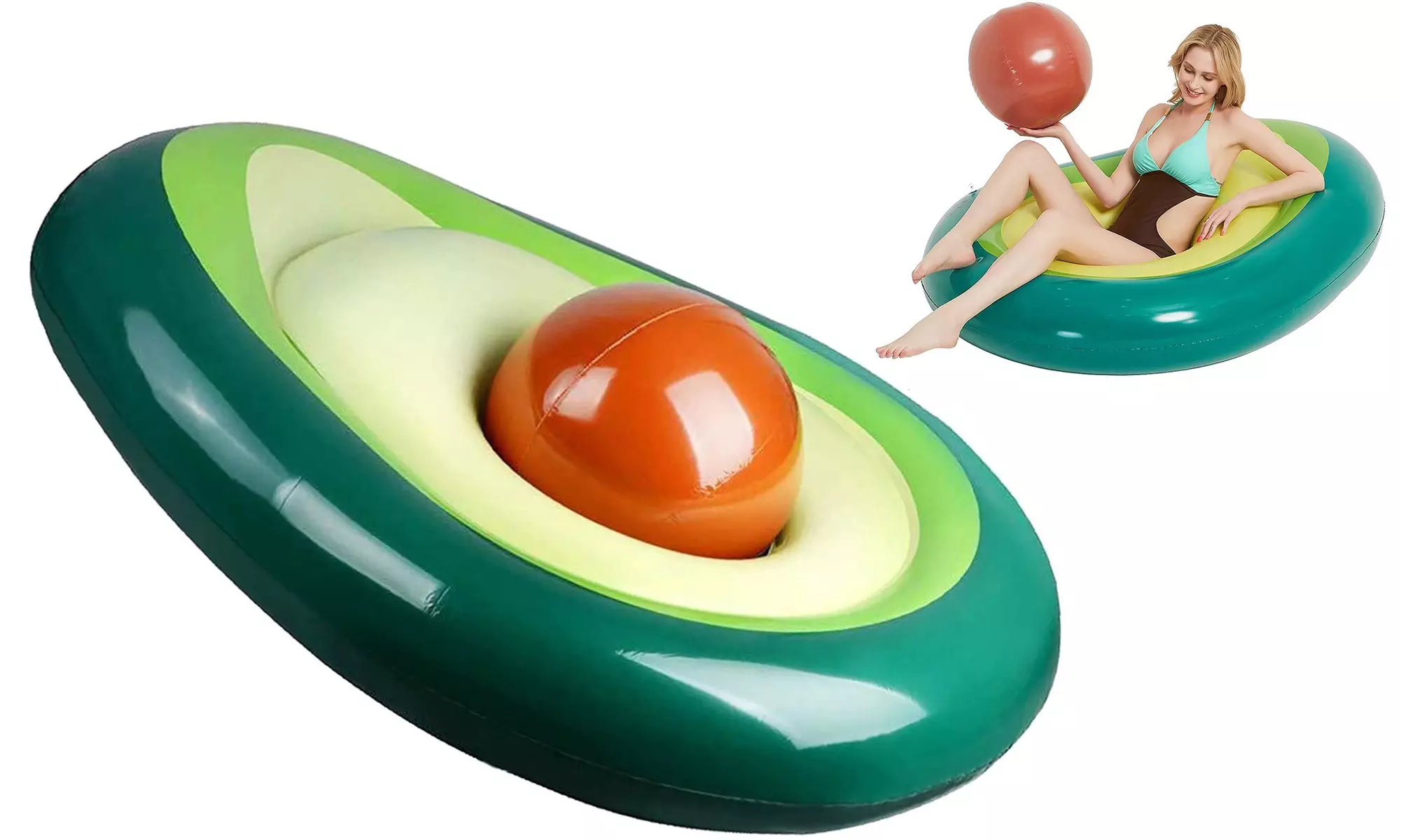 Inflatable Avocado Pool Floats with Fun Ball Swimming Pool Water Lounge Chair - Primary Image