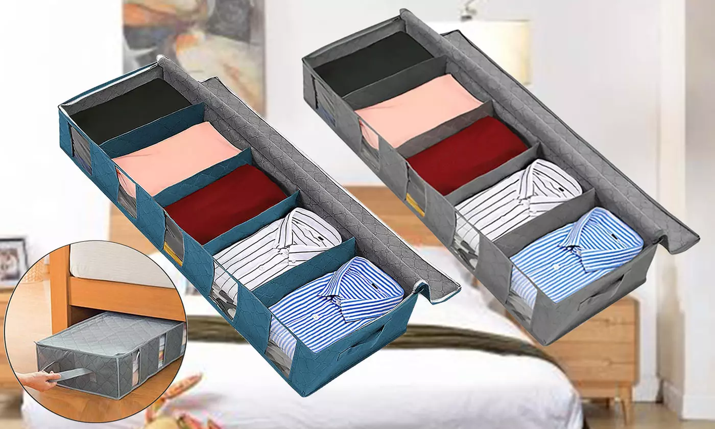 Pack of 2 Foldable Under-the-Bed Storage Bag Organizer with Reinforced Handles  - Primary Image
