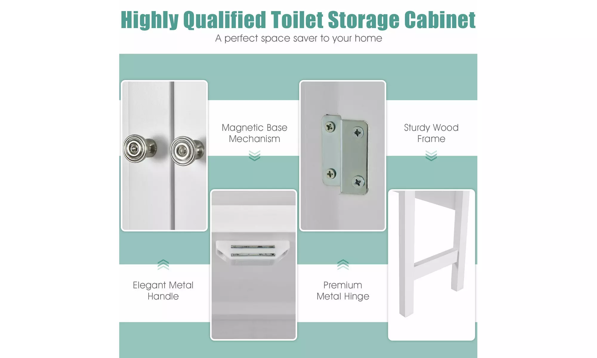 Over The Toilet Storage Cabinet Double Door Bathroom Organizer Adjustable Shelf 