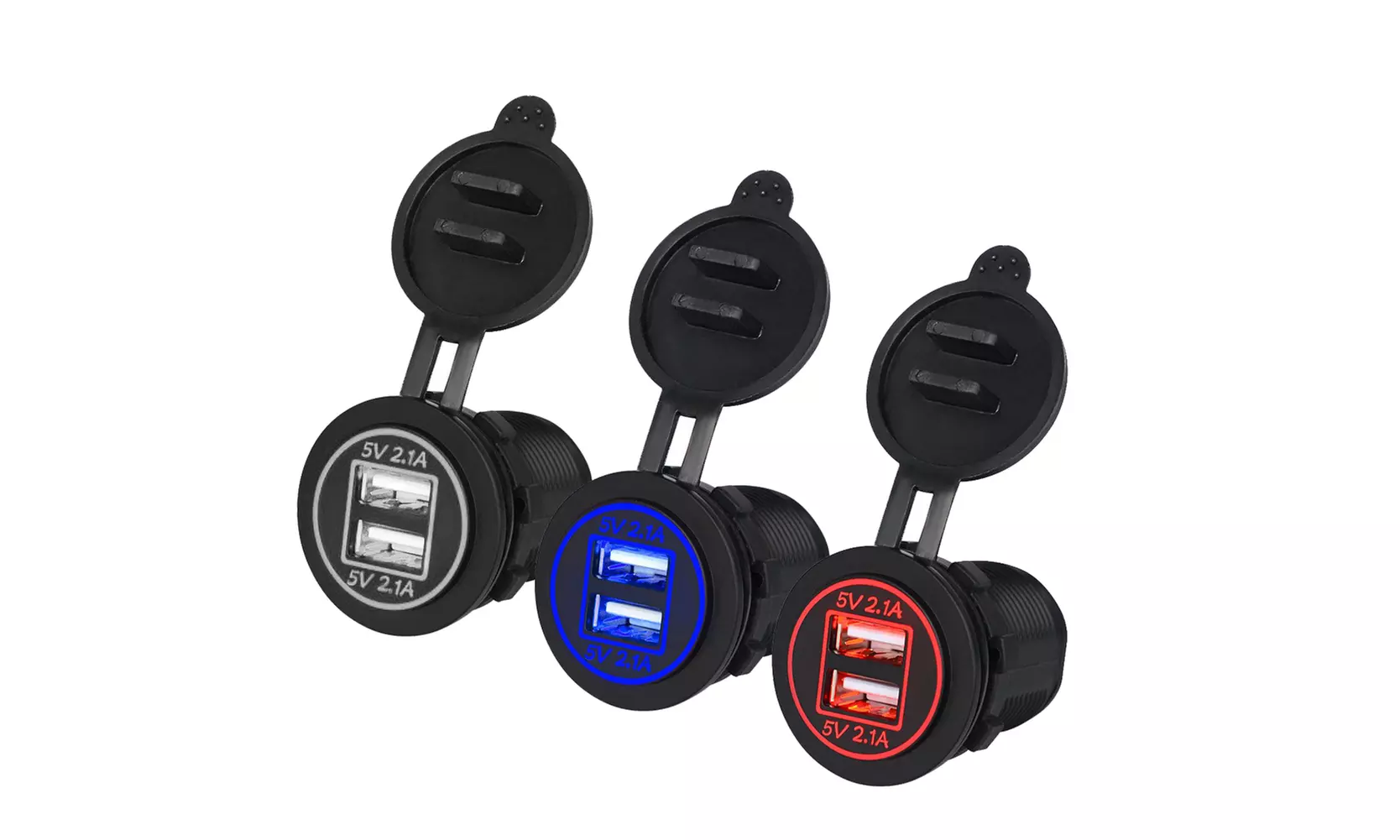 12V Car Cigarette Lighter Socket Dual 2.1A USB Port Charger Power Outlet LED - Primary Image
