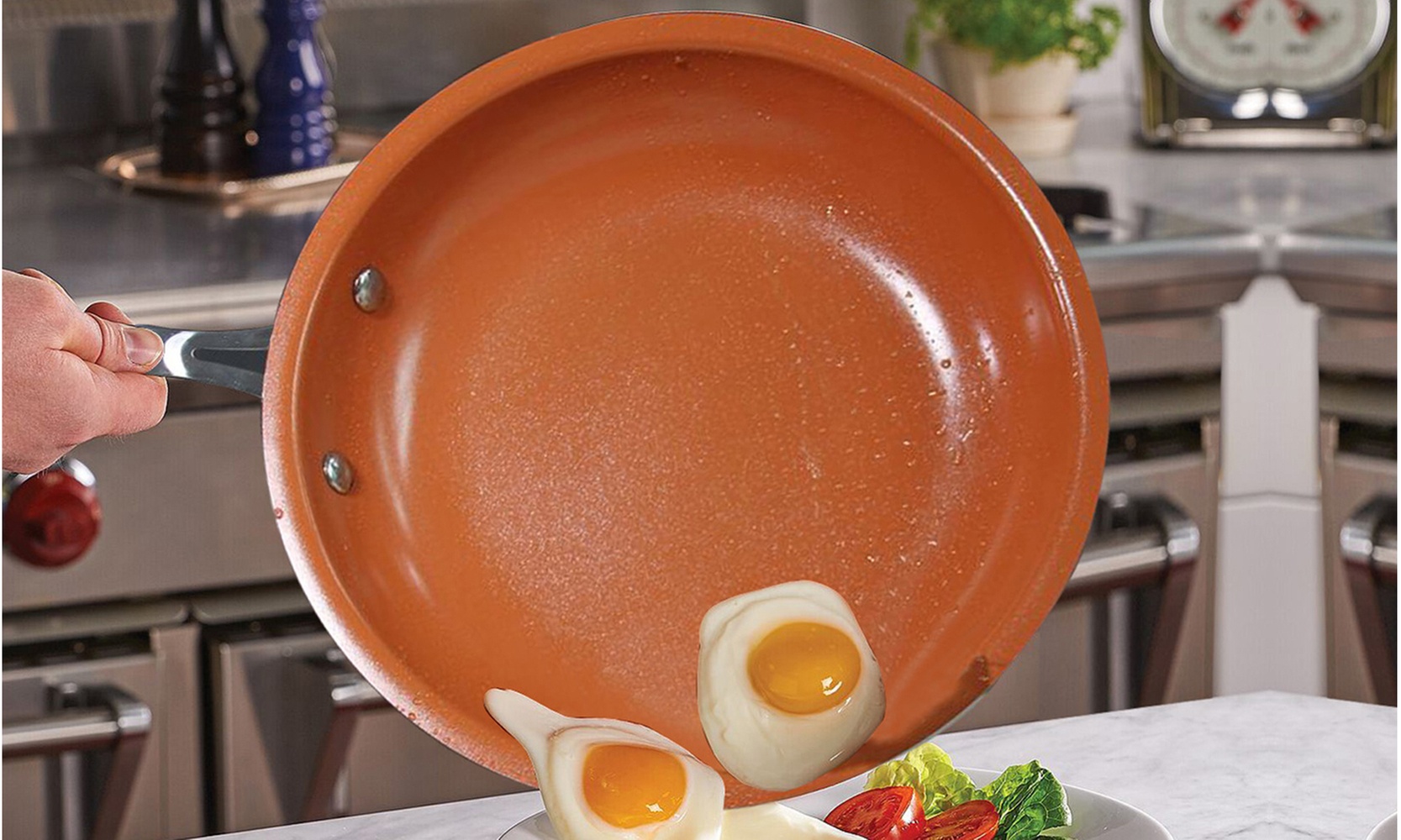 9.5 Ultra Nonstick Red Copper Frying Pan With Stainless Steel Handle