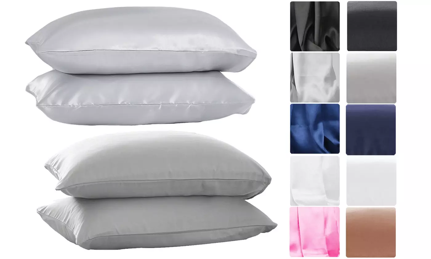 2Pcs Microfiber Cotton Silky Satin Pillowcases Soft Queen King Pillowcover - Primary Image