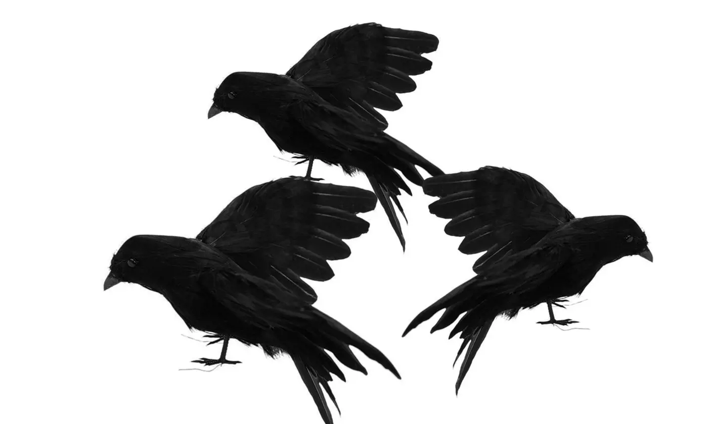 Halloween Decoration Realistic Looking 3 PC Birds Black Feathered Crows Prop - Second Medium
