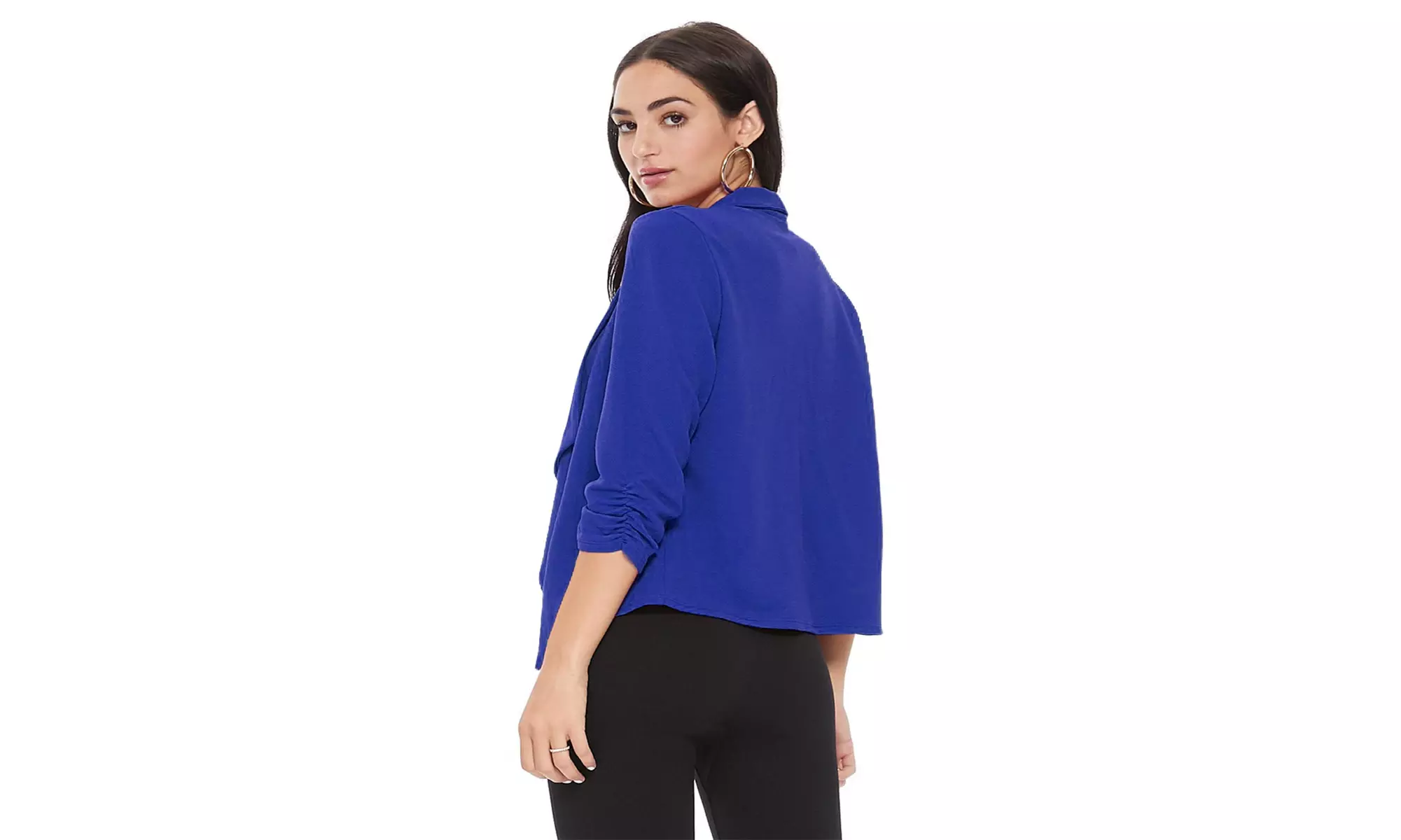 MOA Collection Solid Draped Open Front 3/4 Sleeve Jacket