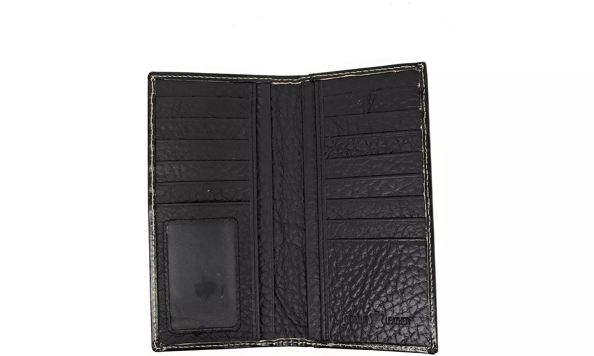 Western Men's Basketweave Praying Cowboy Long Cowhide Stud Bifold Wallet  - Second Medium
